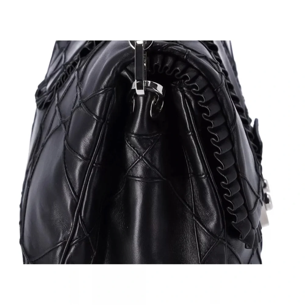 Christian Dior Black Lambskin Leather New Lock Ruffle Flap Shoulder Bag Ruffle - Picture 9 of 15